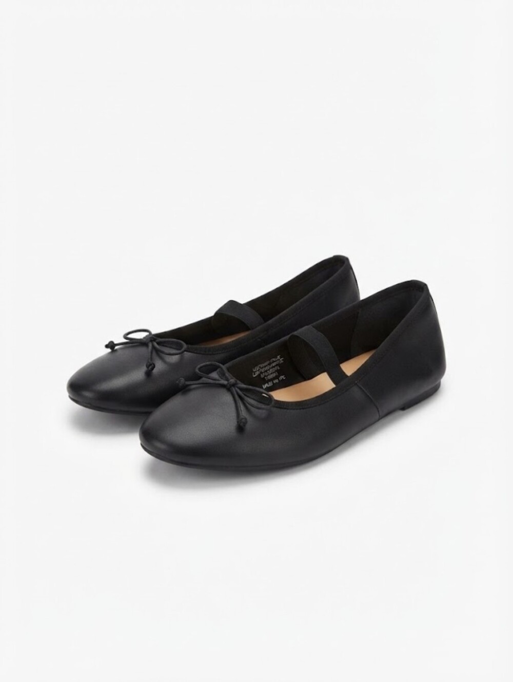 Quince Black Ballet Flats with Bow and Elastic Strap Size 8